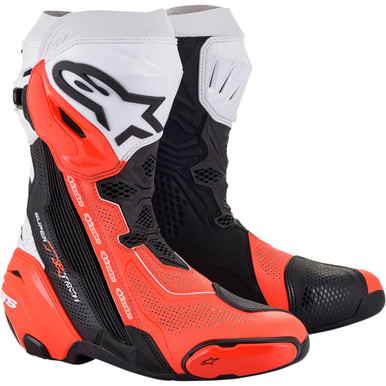 Alpinestars #2220121-124-42 - Supertech R Vented Boots - Black/Fluorescent Red/White - US 8 / EU 42